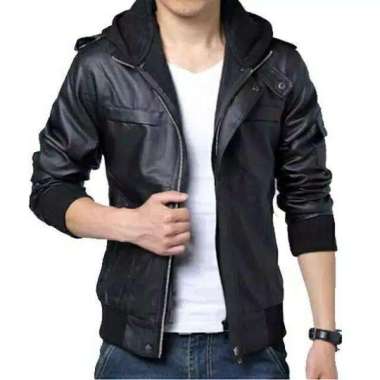 JAKET KULIT HOODIE PRIA MODEL GGS STYLE Dhiie's Jacket Hitam M