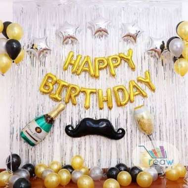 Tema Gold 07 Paket Dekorasi Hiasan Balon Ulang Tahun Multicolor