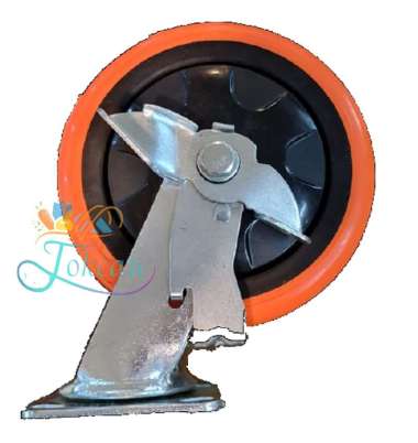 Roda Troli / Troly / Trolly PU Orange 8 Inch Heavy Duty Rem Samping RHJ Indonesia