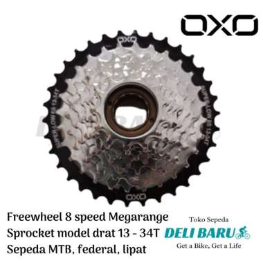 OXO Freewheel 8 speed megarange sprocket model drat 13-34T chrome CP hitam sepeda MTB federal lipat