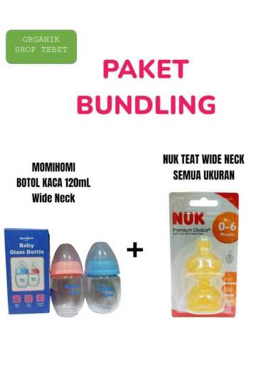Paket Bundling - NUK Wide Neck Anti Colic Latex + MomiHomi Glass Bottle Wide Neck(Pink/Biru) - 120mL