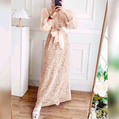 Louisa Dress Brokat Terbaru M L XL XXL gamis pesta baju muslim wanita gamis brukat dress muslim gami