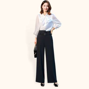 Kemeja lengan panjang Sifon wanita variasi syal leher model terbaru - Jfashion Celestia XXXL Putih