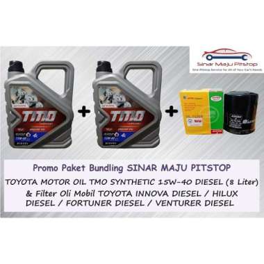 Paket Bundling Oli TMO Diesel 15W-40 Synthetic 8 Liter & Filter Oli Mobil TOYOTA FORTUNER DIESEL & T