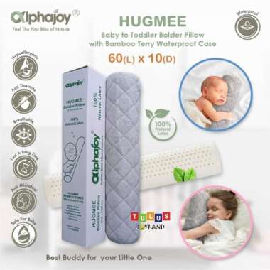 Guling bayi Anak Waterproof Alphajoy HUGMEE Baby Toddler Bolster 60 x 10 Natural Latex Pillow bantal