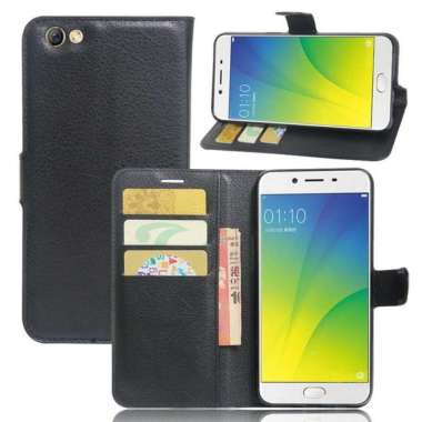 Flip Wallet Leather Dompet Kartu Kulit Cover Case Casing Oppo F1s - Hitam Oppo F1S