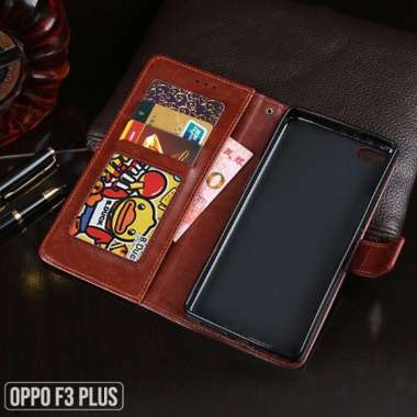 Flip Wallet Leather Dompet Kartu Kulit Cover Case Casing Oppo F1s - Coklat Oppo F1S