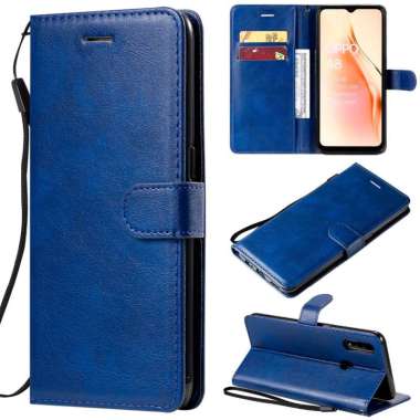Flip Wallet Leather Dompet Kartu Kulit Cover Case Casing Oppo F1s - Navy Oppo F1S