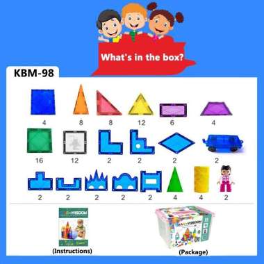 Kebo Mag Wisdom Magnetic Tiles 98 Pcs mainan edukasi magnet susun