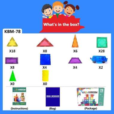 Kebo MagWisdom Magnetic Tiles 78 Pcs mainan edukasi magnet susun