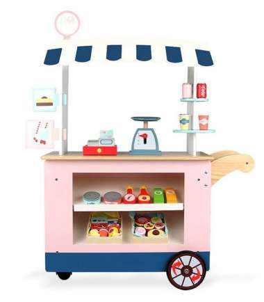 Trolley Market Booth Stand mainan edukasi kayu gerobak dorong buah