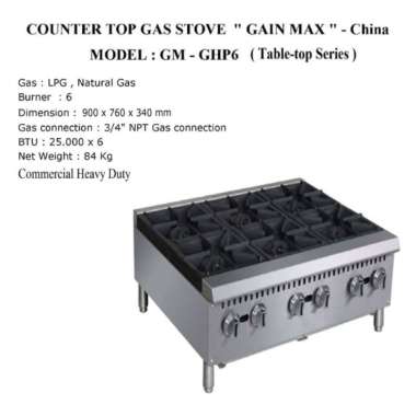 Gainmax GM-GHP6 Gas 6 Enam Open Burner Counter Top Gas Stove 6 Burner