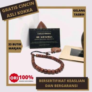 Gelang Kokka Asli Marjan 33 Butir - Gelang Tasbih Kaukah Coklat Bersertifikat 33 Butir)