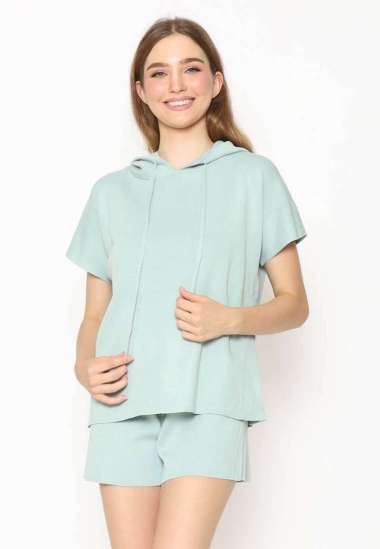 Setelan Rajut Celana Pendek - Setelan Hoodie - Voerin Kinsky Knit Set Hijau