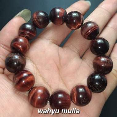 Gelang Batu Tiger Eye Biduri Sepah Merah 14 mm Asli (kode:853) coklat kemerahan