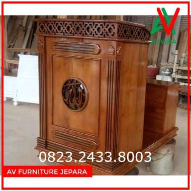 Mimbar masjid podium kayu jati finishing