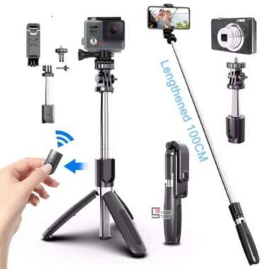 Tongsis Bluetooth Tongsis Tripod 4in1 Selfie Stick Remote Action Cam Multicolor