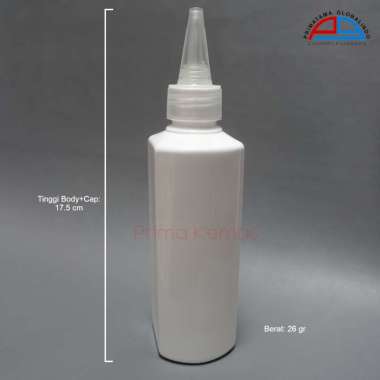 Botol Cap Kerucut 200 ml - botol kosmetik Prima Kemas - botol hair tonic - Pet SQ 200 ml Putih