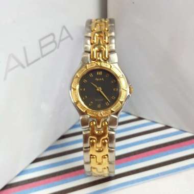 Alba Ladies AT.A58J-X1 Analog Quartz Jam Tangan Wanita Gold Black