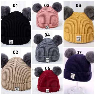 opi Kupluk Bayi Pompom Topi Anak Bucket Rajut Topi Korea Bunny Hat / Pilot / Unicorn Part 01 CREAM
