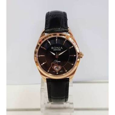 Bonia B10622-2 Sapphire Jam Tangan Wanita Leather Strap Black Rosegold
