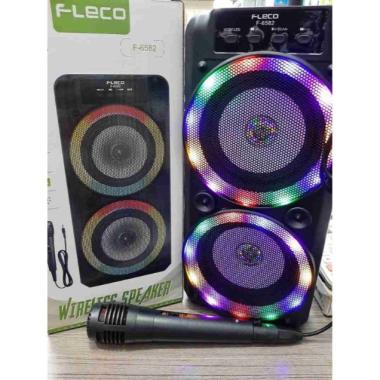 Speaker Fleco F-6582 NEW Karaoke Portable Bluetooth Bonus Microfon hitam