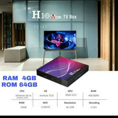 H10 Max Android TV Box Allwinner H616 RAM 4GB ROM 64GB Android 10 6K. Hitam