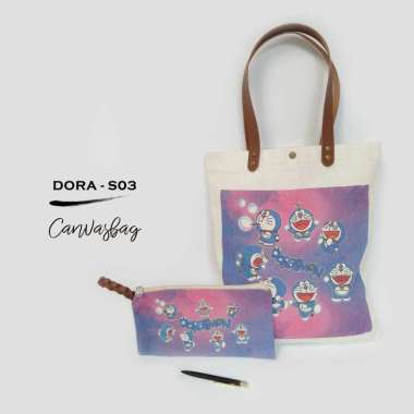 Dewani Tote Bag Set Canvas & Pouch DRM-03 Seri Doraemon Tas Kanvas Wanita