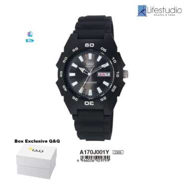 Jam Tangan Pria Casual Sporty Rubber Analog Original Q&Q QNQ QQ A170J001Y Black