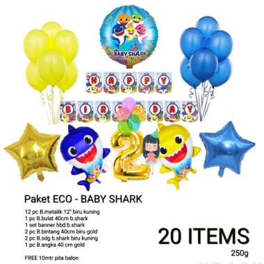 (1set) Paket ulang tahun baby shark dekorasi ulang tahun baby shark tema ulang tahun baby shark mura
