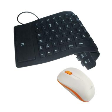 Universal Keyboard Flexible Mini Hitam + Mouse Wireless Advance W10