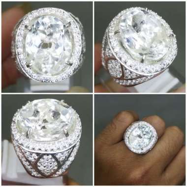 Batu Cincin Kecubung Air es Kristal Quartz Ring Perak Asli Kode 2345