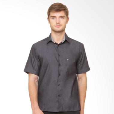DAMON Tangan Pendek Chambray Polos Kemeja Pria - Black [G11769]
