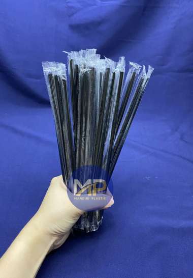 Sedotan Hitam Panjang Steril 620 / Sedotan Hitam Bungkus Plastik 6mm