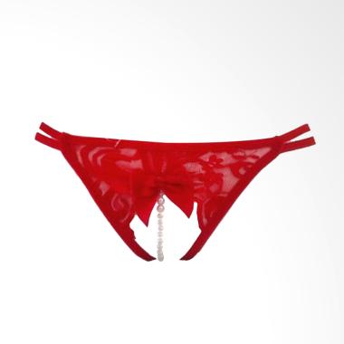 LingerieOnYou BY3217R Open Crotch Pearl G-String Wanita - Merah