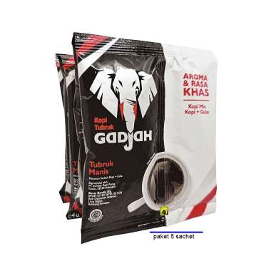 GADJAH Kopi Hitam TUBRUK MANIS Gula Terpisah - PAKET 5 SACHET