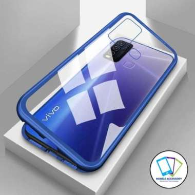 Hard Case Magnetic Vivo Y30 Hardcase Metal Glass 1 Sisi Belakang saja Back Cover Kaca Casing Murah
