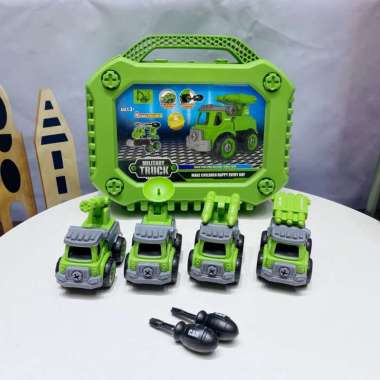 SK-M185 Mainan Mobil Mobilan Set Koper Anak Mainan Edukasi DIY Mobil Pemadam Kebakaran Mobil Tentara