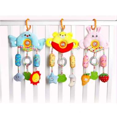 mainan kerincingan bayi mainan gantung stroller bayi mainan murah - Biru Kuning