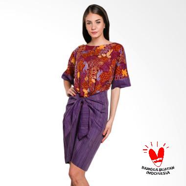 Lombang Batik Tenun Tali Ikat Dress Wanita - Coklat