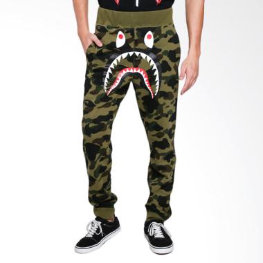 A Bathing Ape Camo Double Shark Slim Sweat Pants Celana Panjang Pria - Green