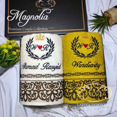 Gift Set Luxury - Handuk Couple Premium Magnolia Series with Custom Bordir + Exclusive Box + FREE Ka