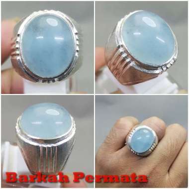 Cincin Batu Akik Aquamarine Ring Perak Kecubung Biru Laut Asli Biru