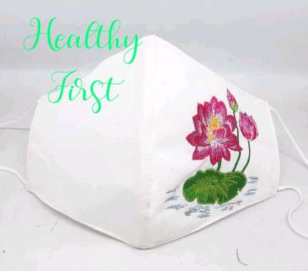 Masker kain bordir bunga /cantik / halus /premium putih