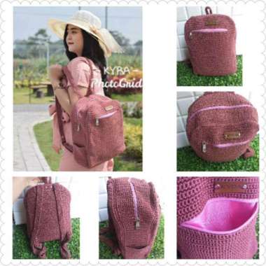 TAS RAJUT RANSEL WANITA PREMIUM Dusty pink tua