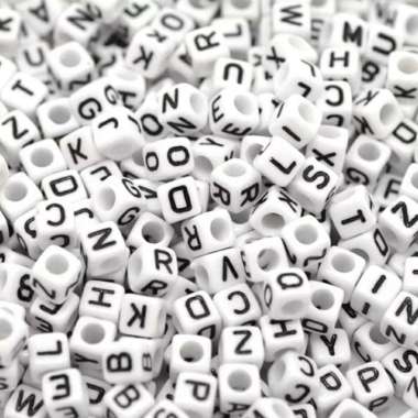 Balok huruf 6x6 mm mote manik kotak putih craft kalung gelang nama