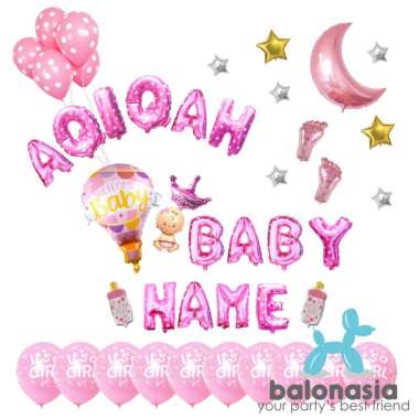 Balonasia Dekorasi Balon Foil Aqiqah Tasyukuran Kelahiran Boy / Girl Pink
