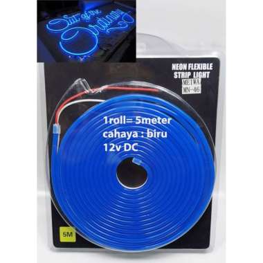 biru - Lampu LED Neon Flex LED Strip Flexible 1roll 5m 12V meiwa cahaya biru ( blue )