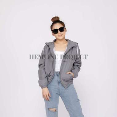 Hemline Project Jaket Parasut Hoodie Wanita - Aima Grey S-M