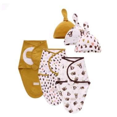 Bedong Instan Set Topi Bayi - Bedong Swaddle Wrap Bedong Tidur Bayi Triangle